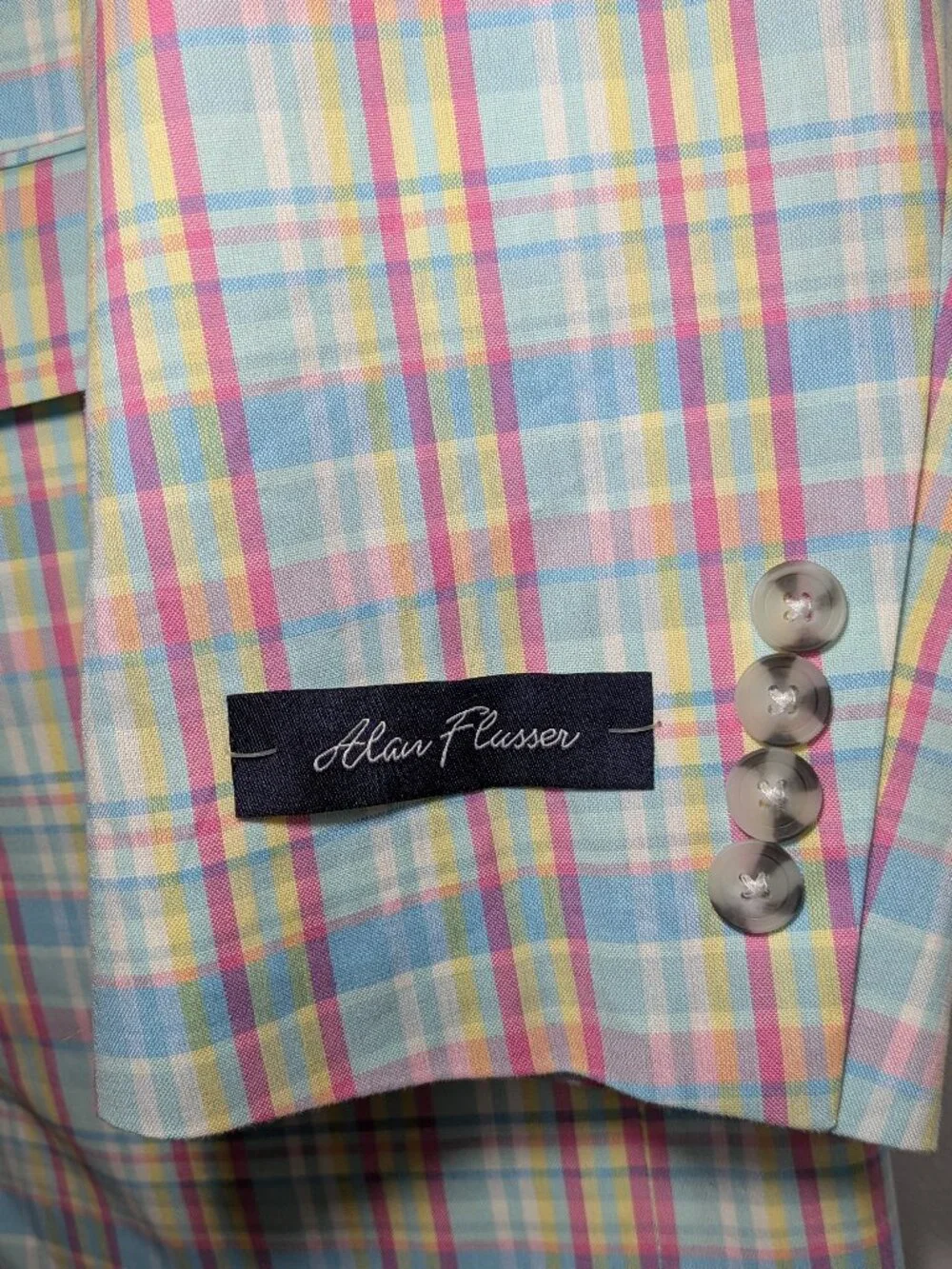 NWT Alan Flusser Pastel Plaid Sport Coat 46R Easter Wedding Preppy Madras Blazer